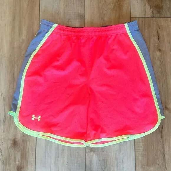 EUC Under Armour Womens Heat Gear Loose Fit Shorts Coral/Yellow/Gray Medium - Picture 2 of 6